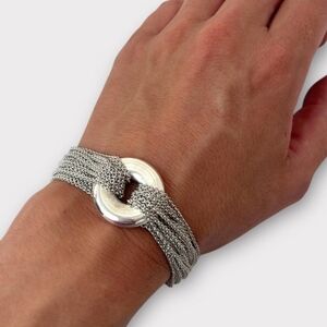 Tiffany & Co. Sterling Silver Circle Mesh Bracelet Multi Strand Bangle